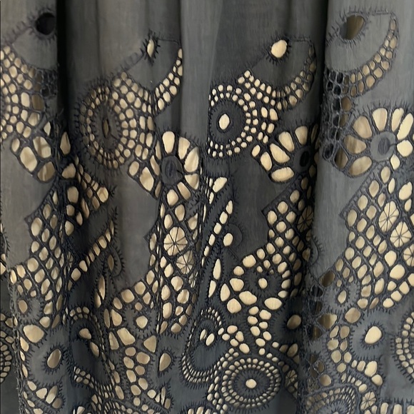 Vintage Bluish Gray color and cream contrast detailing Sleeveless Midi Sundress - Picture 6 of 15